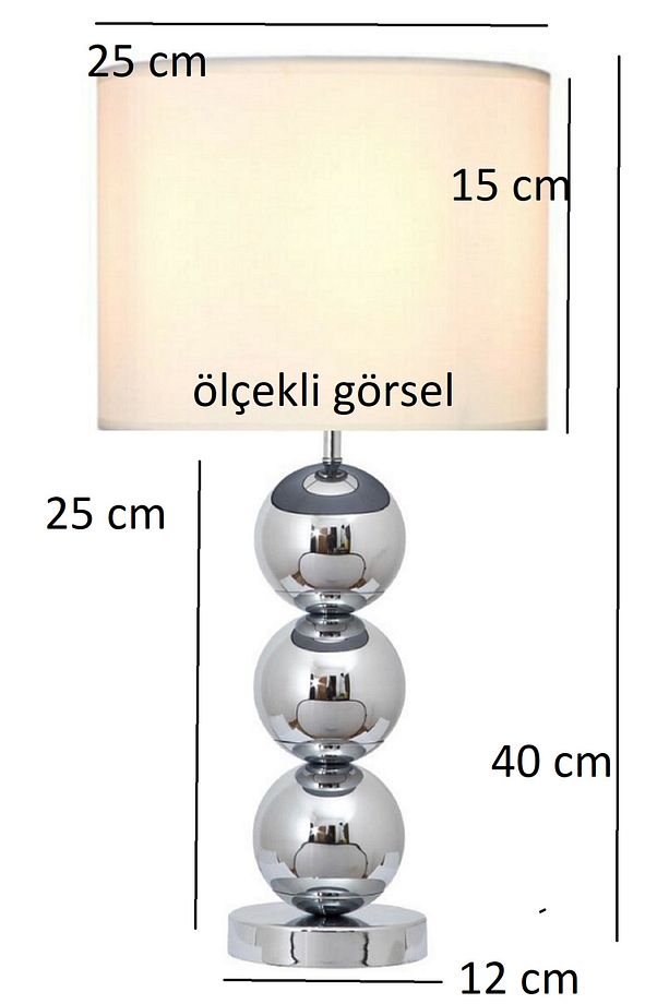 2 Adet Ala Masa Abajuru krom gövde kumaş başlık dekoratif aydınlatma - 3