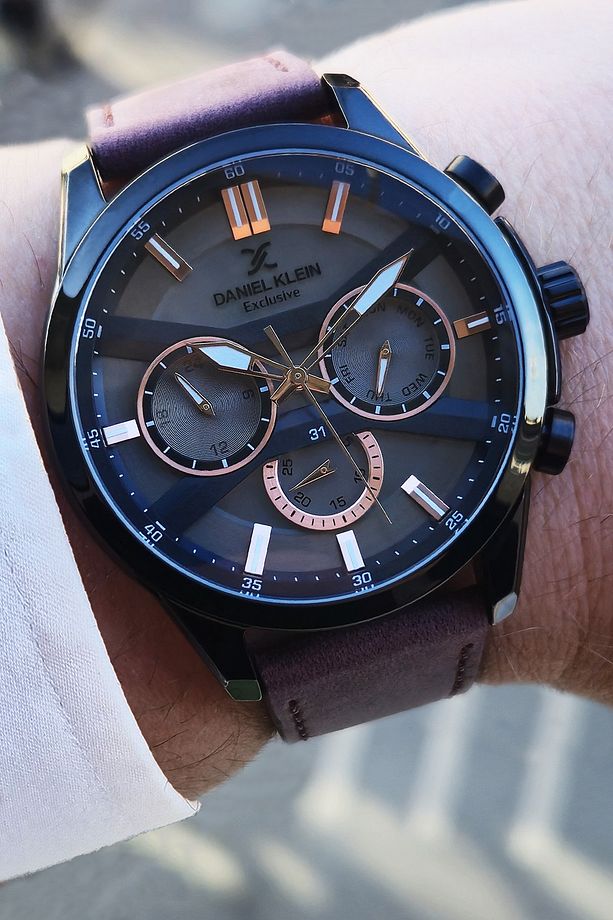 Exclusive Multi Fonksiyonel Takvim, Gün, 12/24 Saat, Dual Time Su Geçirmez Deri Erkek Kol Saati - 1