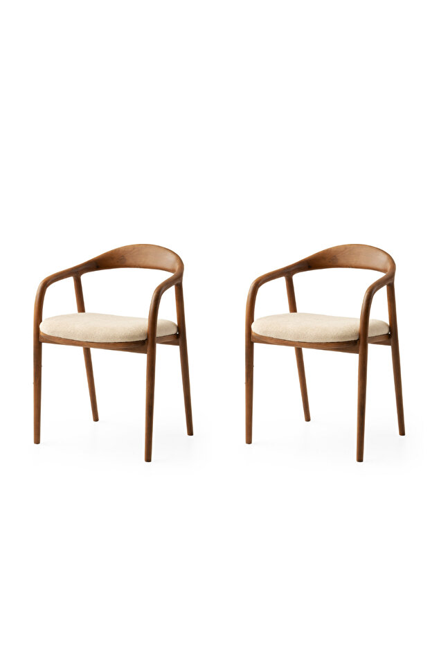 2 Adet Yılan Kollu Sandalye Bukle Kumaş Ceviz Ahşap İskelet - 1