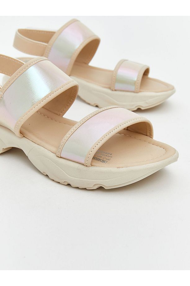 LCW STEPS Ekru Cırt Cırtlı Kız Çocuk Sandalet - 3