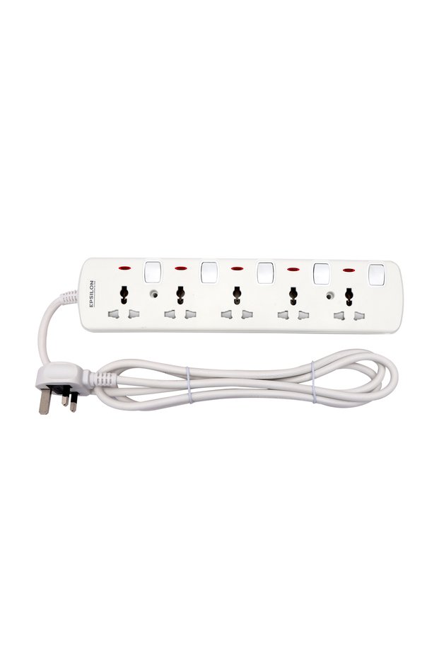 Epsilon 5 Way Extension Socket with Individual Switches- ES1106| 5 M Cord, 2 -Year Warranty