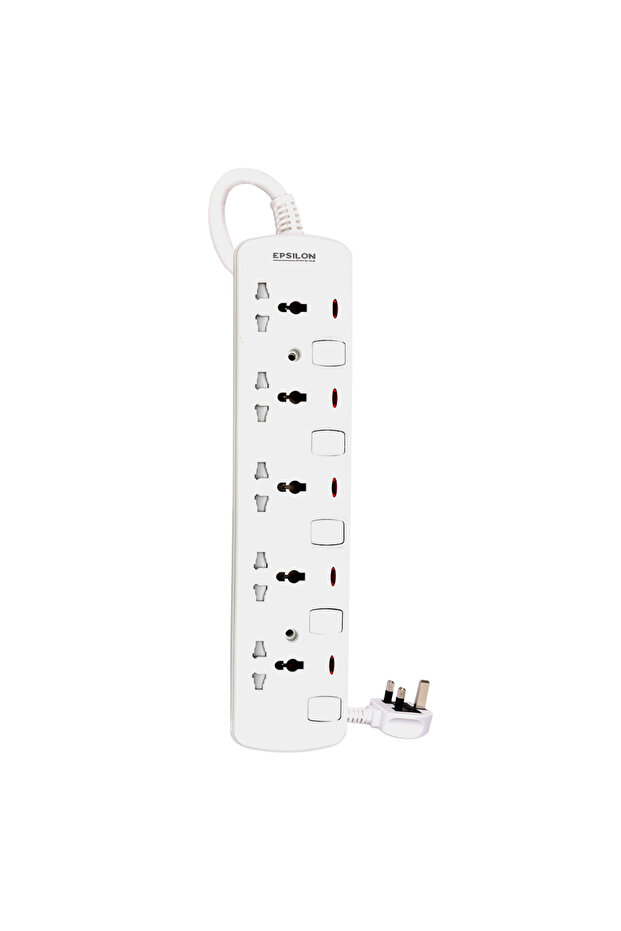 Epsilon 5 Way Extension Socket with Individual Switches- ES1105| 4 M Cord,| 2-Year Warranty - 2