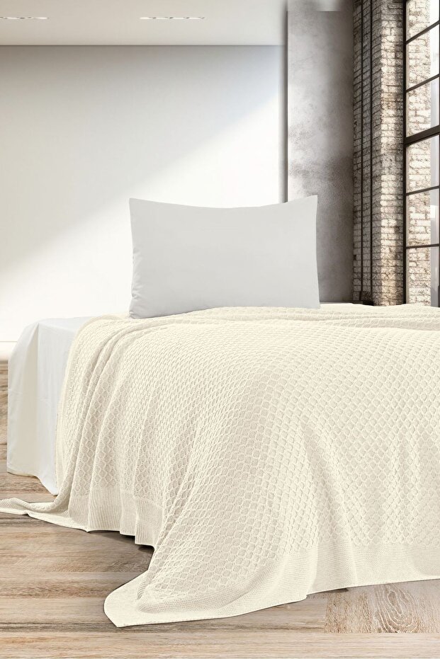 SİMON  Triko Yatak Örtüsü TEK KİŞİLİK 180 x 230 (KEMİK) - - 3