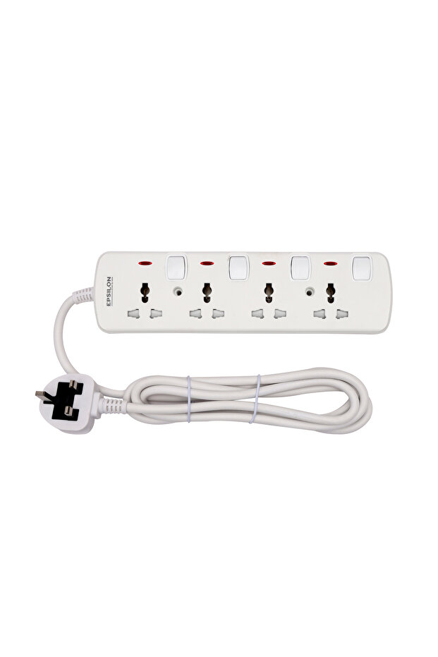 Epsilon 4 Way Extension Socket with Individual Switches- ES1102| | 5 M Cord| 2-Year Warranty
