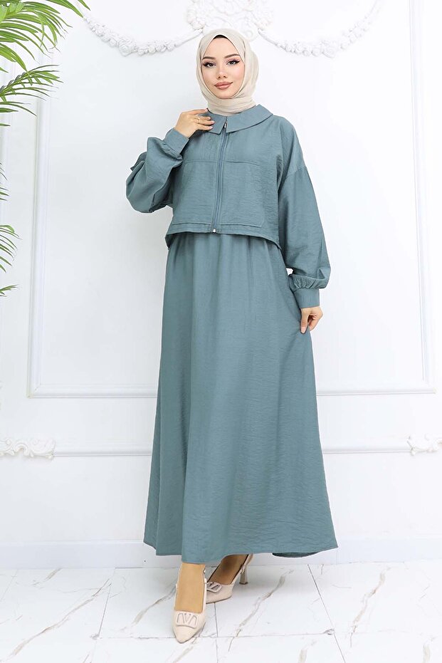 Zippered Jacket Gilet Hijab Suit Çağla 2240