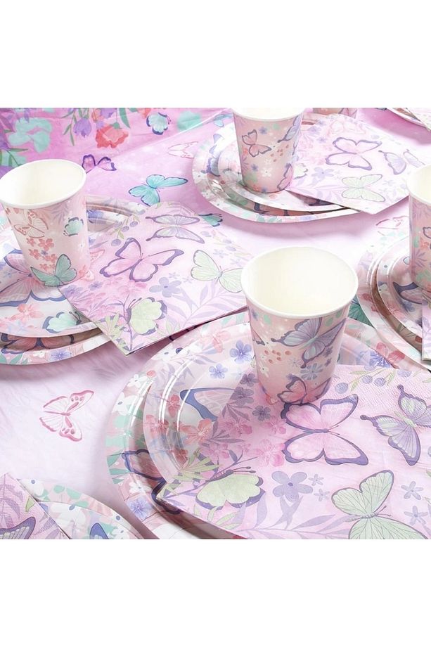 8 Kişilik Makaron Lila Pembe Kelebek Kullan At Tabak-bardak- 2'li Parti Seti - 4
