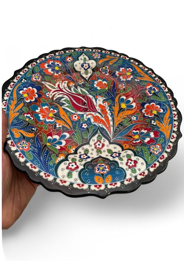 Çini Dekoratif Tabak, Duvar, Masa Süsü, Hediyelik El Yapımı (Handmade) Büyük Boy Tabak 26-27cm - 5