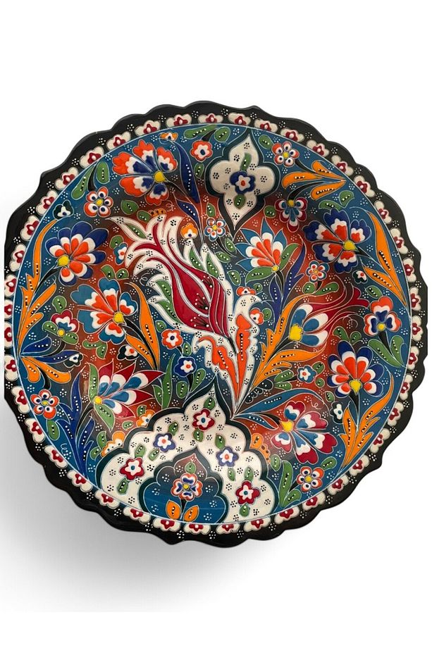 Çini Dekoratif Tabak, Duvar, Masa Süsü, Hediyelik El Yapımı (Handmade) Büyük Boy Tabak 26-27cm - 1