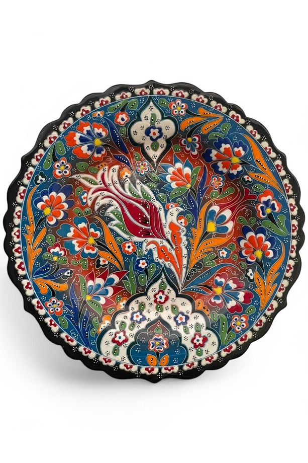 Çini Dekoratif Tabak, Duvar, Masa Süsü, Hediyelik El Yapımı (Handmade) Büyük Boy Tabak 26-27cm - 2