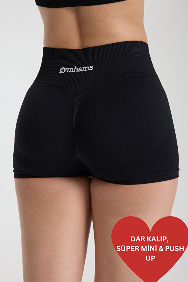 gymhams Siyah Ekstra Mini Büzgülü Şort