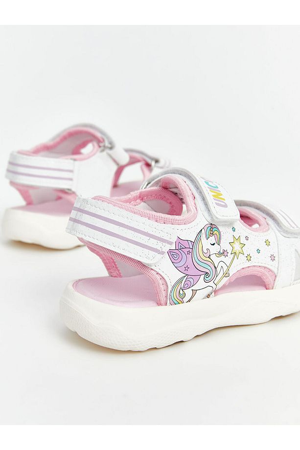 Baskılı Çift Bantlı Kız Bebek Sandalet - 5