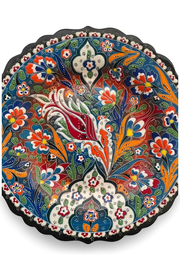 Çini Dekoratif Tabak, Duvar, Masa Süsü, Hediyelik El Yapımı (Handmade) Büyük Boy Tabak 26-27cm - 6