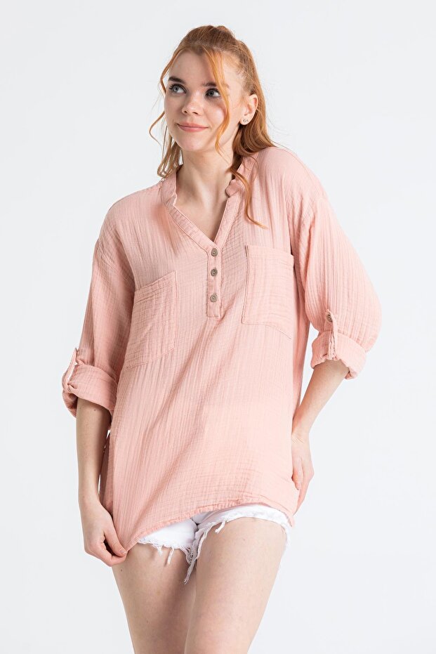 Long Sleeve Asu Summer Muslin Blouse Powder Pdr