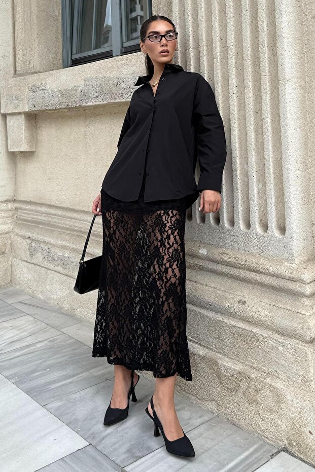 Siyah Basic Kadın Gömlek Mg2355 - 2