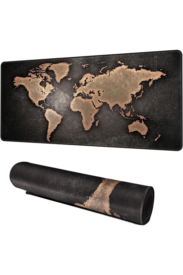 Gaming Mouse Pad 90x40cm Non-Slip World Map Design Desk Pad Black/Bronze