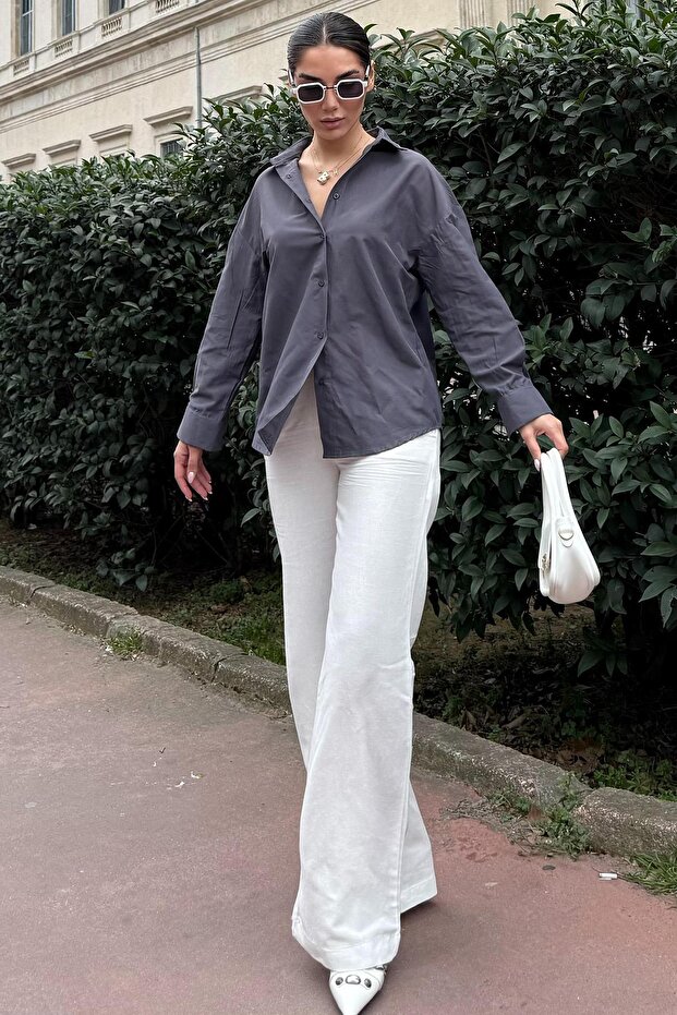 Antrasit Basic Kadın Gömlek Mg2355 - 3