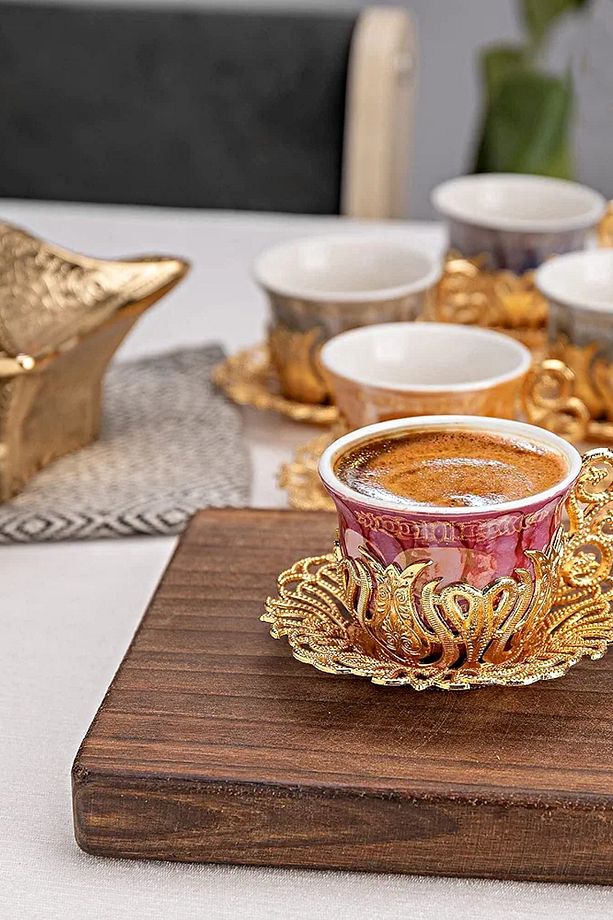 Otantik El Yapımı Kahve Bardağı Seti Kahve Fincanı 6 Kişilik 12 Parça - 3