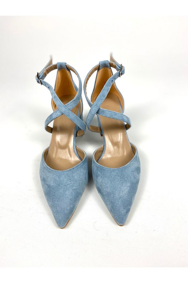 Bebe mavisi süet 6 cm kalın topuklu ayakkabı 01401 - 3