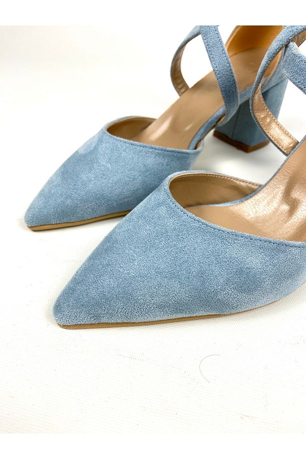 Bebe mavisi süet 6 cm kalın topuklu ayakkabı 01401 - 2