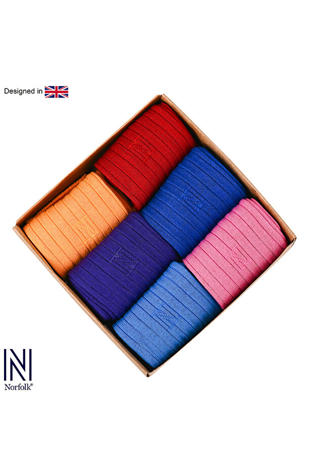 Comet N-Twist Technology Bamboo-Cotton Twisted Casual Socks - 6 Pairs - Kraft Box Rainbow