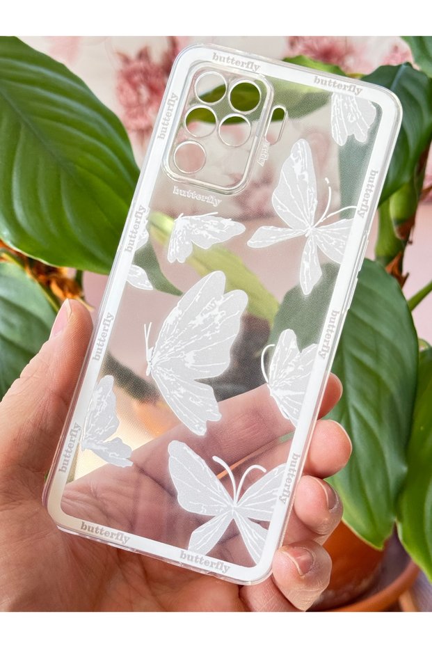 Reno 5 Lite Case Transparent Butterfly Design Patterned Soft Silicone Cover with Camera Protection