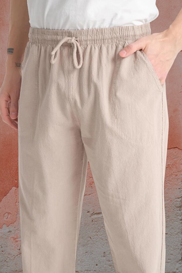 Large Size Sweatpants Raw Fabric Unisex Linen Summer Comfortable Fit Raw Fabric Size (M-6Xl) (Beige)