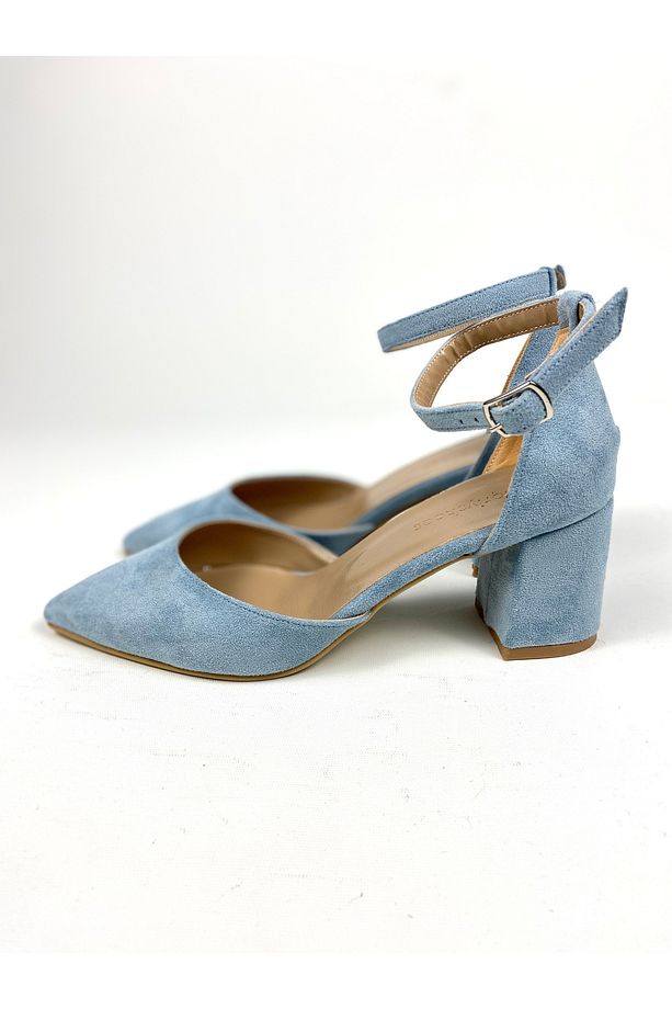 Bebe mavisi süet 6 cm kalın topuklu ayakkabı 01403 - 2