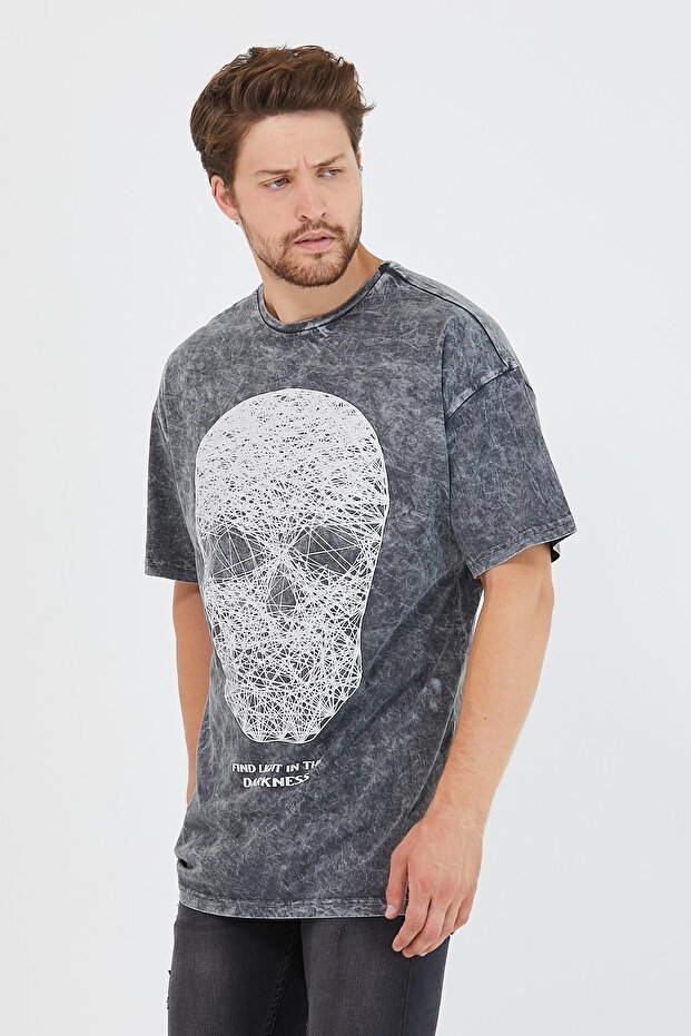 Men's Partial Dye Printed Oversize Basic T-shirt Anthracite - 3