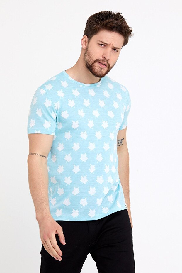 Pánské modré tričko Basic - Jacquard - 2