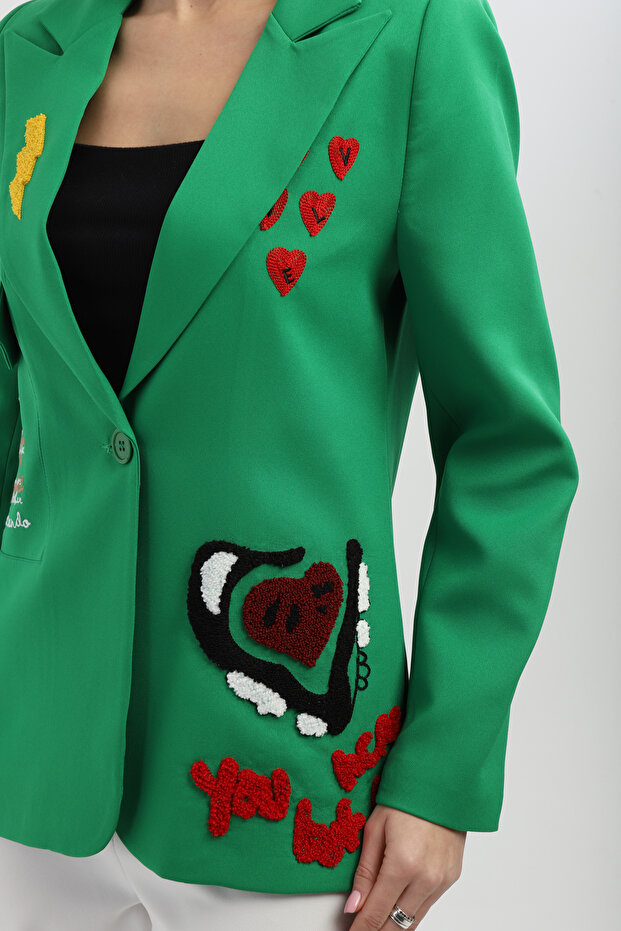 Nakışlı Yeşil Blazer Ceket - 5