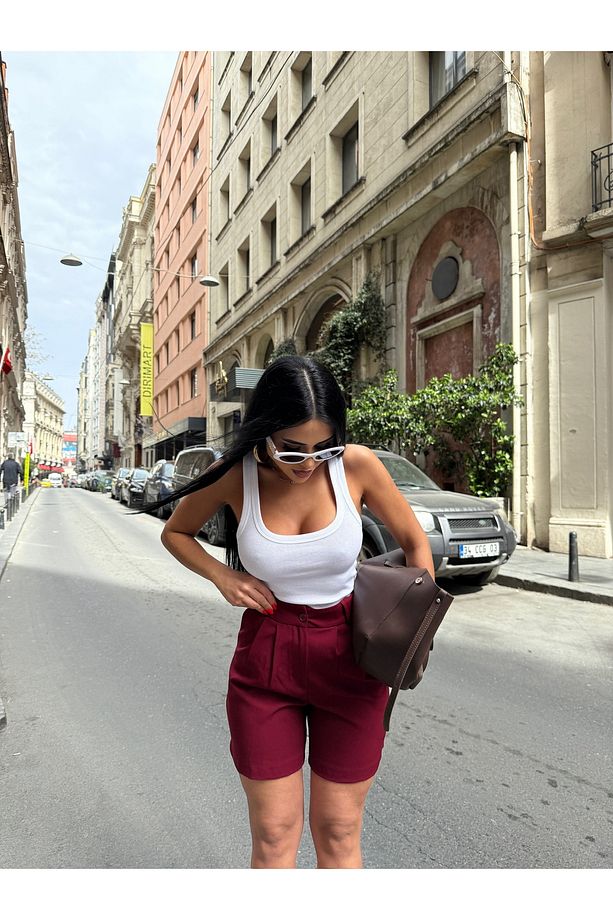 Kadın Yüksek Bel Bermuda Şort - 9