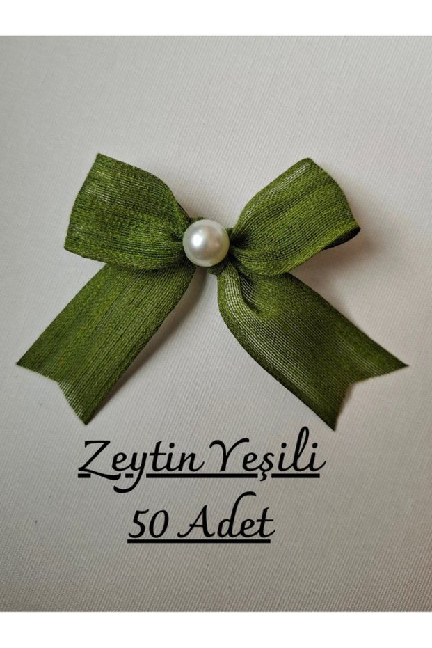 Napoli Linen Ribbon Pearl Detailed Instant Bow (50 Pieces)