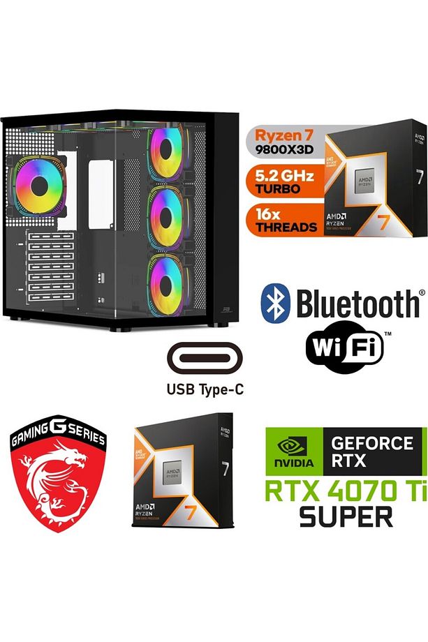 Pc Ddr5 – Rtx 4070ti̇ Süper 16gb – Ryzen 7 9800x3d–32 Gb Ddr5 Ram–1 Tb M.2 Ssd-sivi Sogutmali - 1