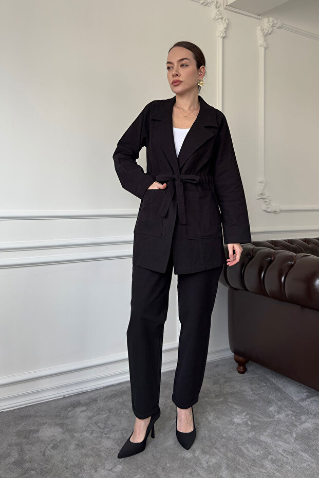 Μαύρο Λινό Σετ με Δέσιμο - 5