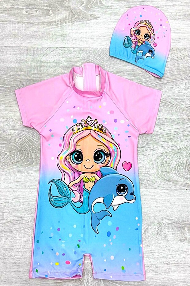 New Season Cute Character Printed Boned Fast Drying Featured Girl's Jumpsuit Swimsuit