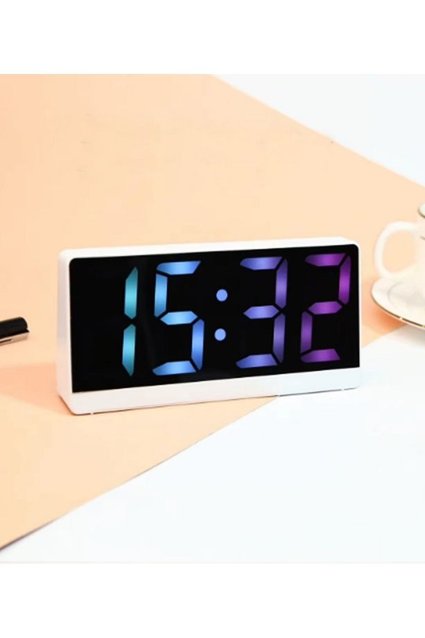 Sr2205 RGB Rakamlı Dijital Masa Saati Titreşim Sensörlü Alarm/Takvim/Termometre/Çalar Saat - 2