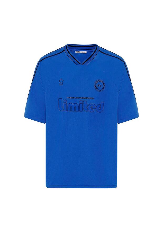 Baskılı Oversize Forma Tişört Saks - 2