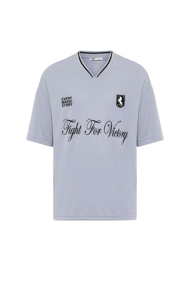 Printed Oversize Jersey T-Shirt Gray
