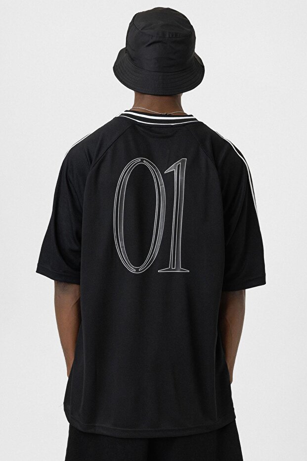 Baskılı Oversize Forma Tişört Siyah - 5