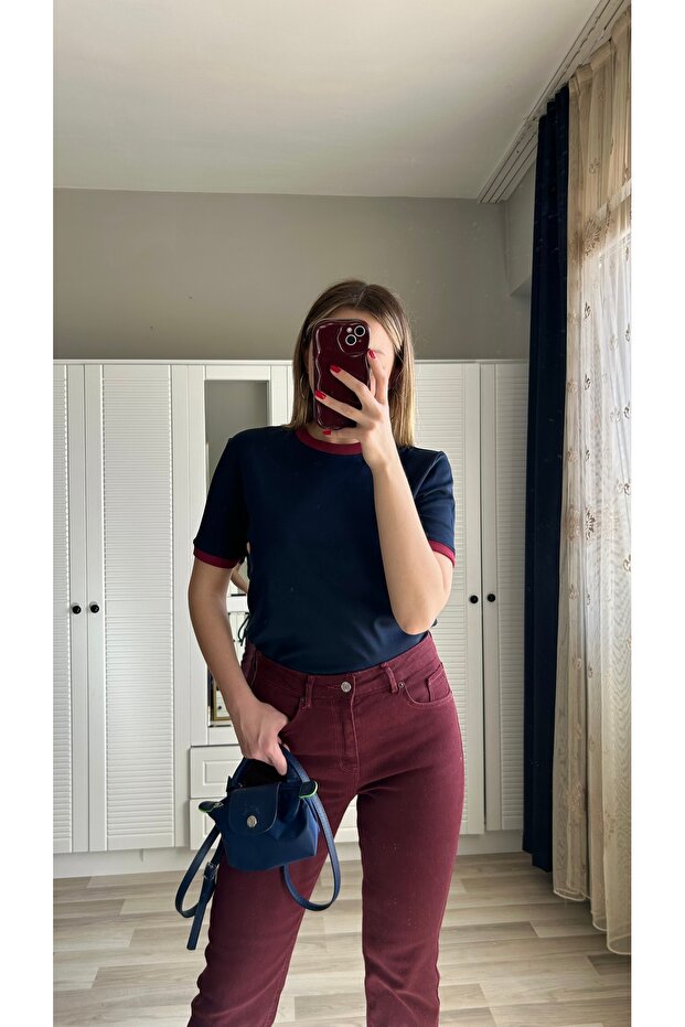 Bordo Yaka Basic T-Shirt - 3