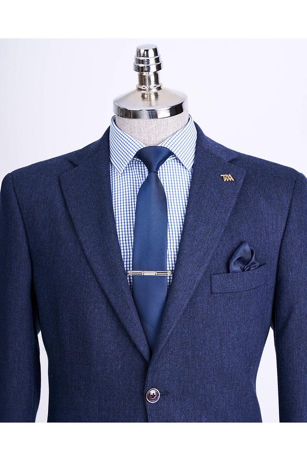 İtalyan stil slim fit 4 drop  mono yaka erkek tek ceket lacivert T13484 - 2