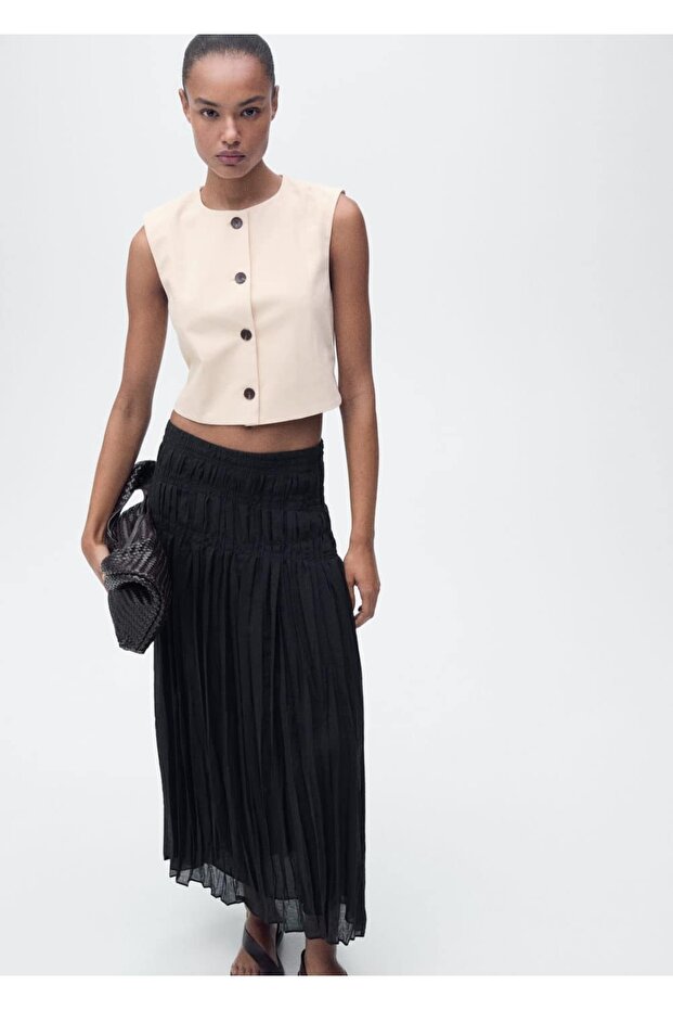 Crop pamuklu düğmeli bluz - 5