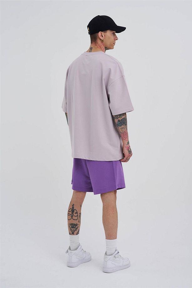 Unısex Oversıze Basıc Cepli Şort New Purple - 7