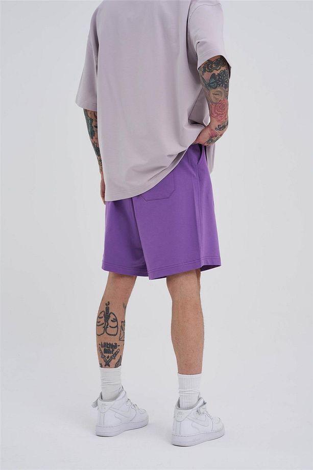 Unısex Oversıze Basıc Cepli Şort New Purple - 4