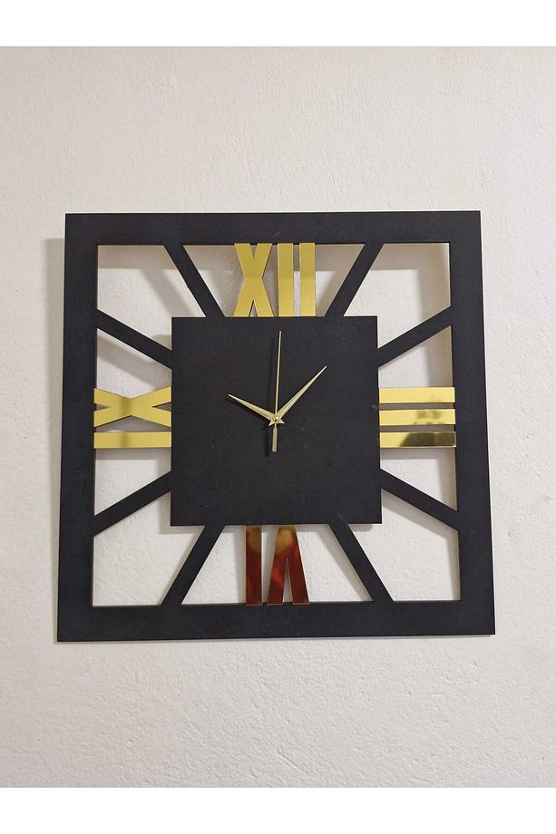 Dekoratif Duvar Saati Kare Siyah 6 Mm Mdf Üzeri Gold Pleksi 40*40 - 3