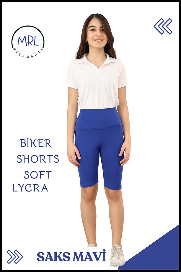 Biker Şort Yüksek Bel İç Göstermez Esnek Yumuşak  Likralı Soft tBiker Basics Saks Mavi - 3