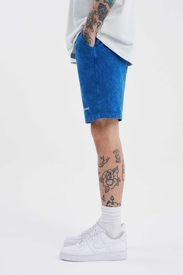 Erkek Luxury Basic Yıkamalı Relaxed İndigo Spotted Şort - 3