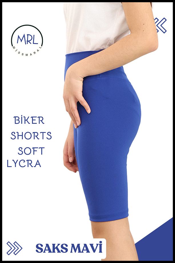 Biker Şort Yüksek Bel İç Göstermez Esnek Yumuşak  Likralı Soft tBiker Basics Saks Mavi - 1