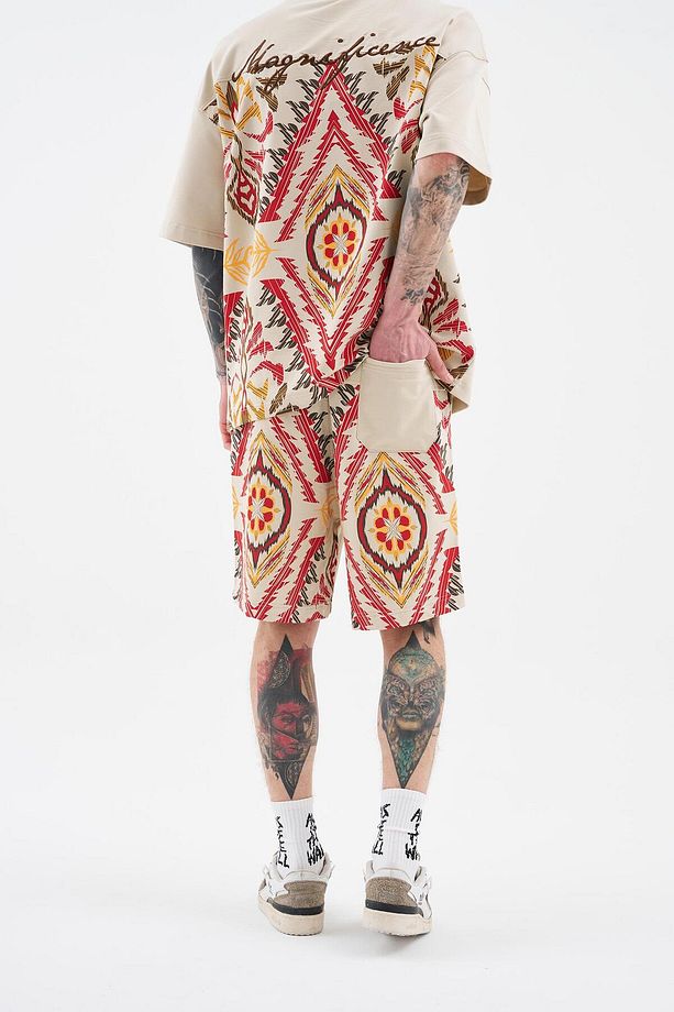 Erkek Ethnical Printed And Embroidered Soft Bej Şort - 1