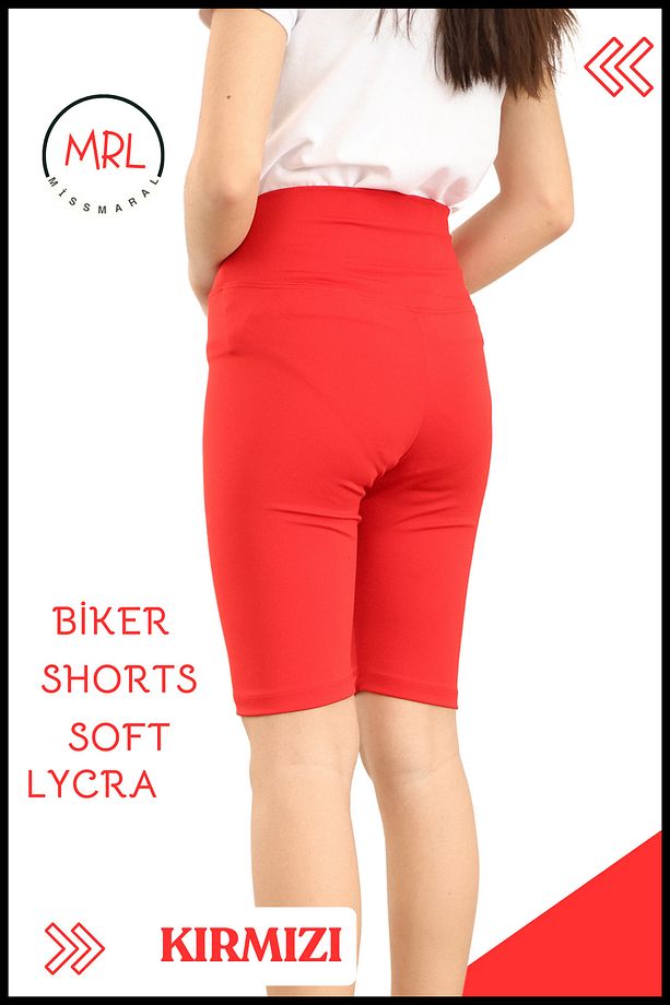 Kırmızı  Biker Şort Yüksek Bel İç Göstermez Esnek Yumuşak  Likralı Soft tBiker Basics - 7